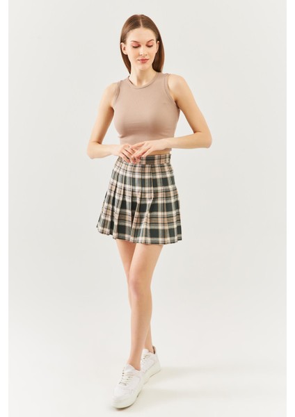 Açık Kahve Sıfır Kol Bisiklet Yaka Vucuda Oturan %100 Pamuklu Kaşkorse Esnek Crop Bluz fırsatları