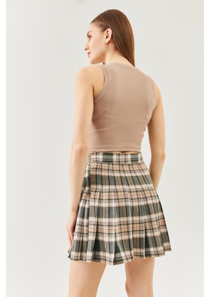 Açık Kahve Sıfır Kol Bisiklet Yaka Vucuda Oturan %100 Pamuklu Kaşkorse Esnek Crop Bluz indirimleri