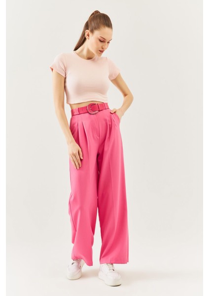 Pudra Kısa Kol Bisiklet Yaka Vücuda Oturan %100 Pamuklu Kaşkorse Esnek Crop Bluz fırsatları