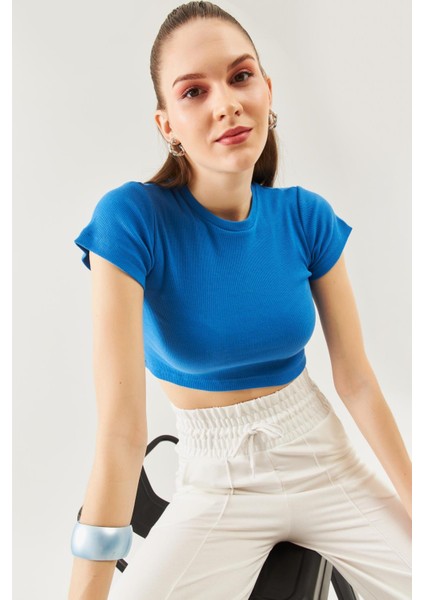 Parlement Kısa Kol Bisiklet Yaka Vücuda Oturan %100 Pamuklu Kaşkorse Esnek Crop Bluz modelleri