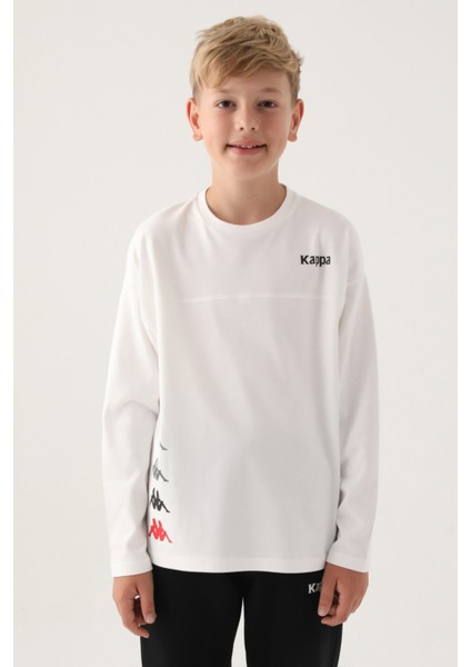 Krem Bisiklet Yaka Kappa Logo Baskılı Erkek Çocuk Sweatshirt