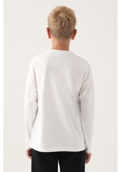 Krem Bisiklet Yaka Kappa Logo Baskılı Erkek Çocuk Sweatshirt indirimleri
