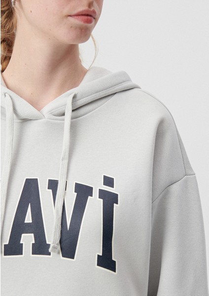 Kadın Mavi Logo Baskılı Kapüşonlu Gri Sweatshirt 1600361-34322