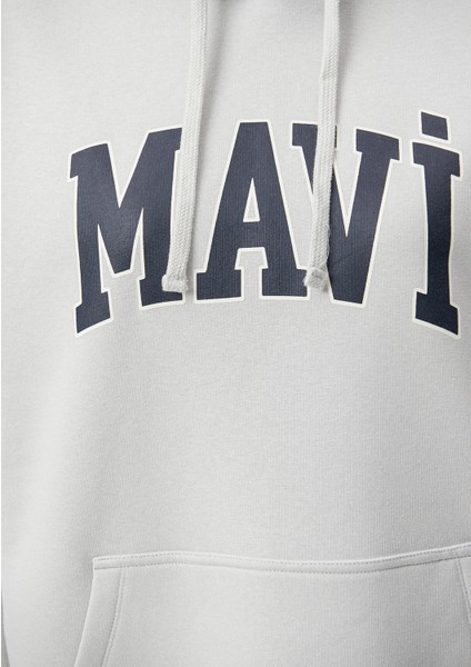 Kadın Mavi Logo Baskılı Kapüşonlu Gri Sweatshirt 1600361-34322