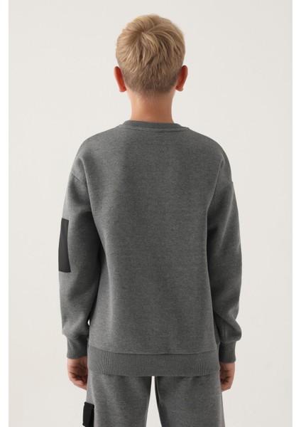 Antrasit Melanj Ribana Yaka Kol Fermuar Detay Erkek Çocuk Sweatshirt fırsatları