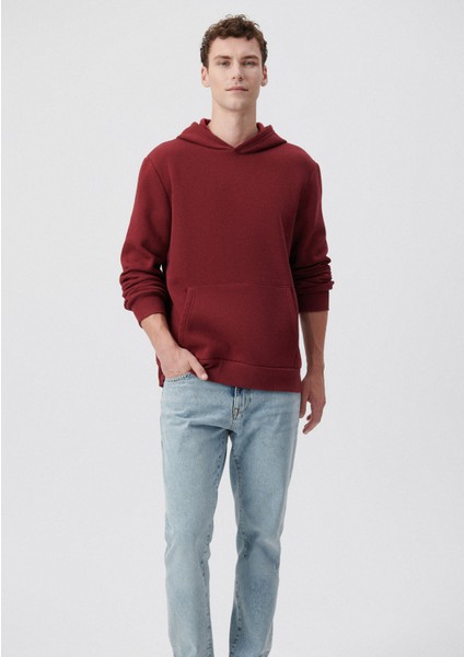 Erkek Kapüşonlu Kırmızı Basic Sweatshirt 0610937-85633