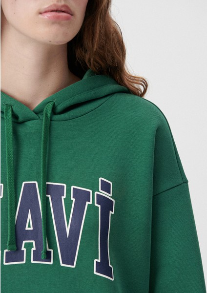 Kadın Mavi Logo Baskılı Kapüşonlu Yeşil Sweatshirt 1600361-71892