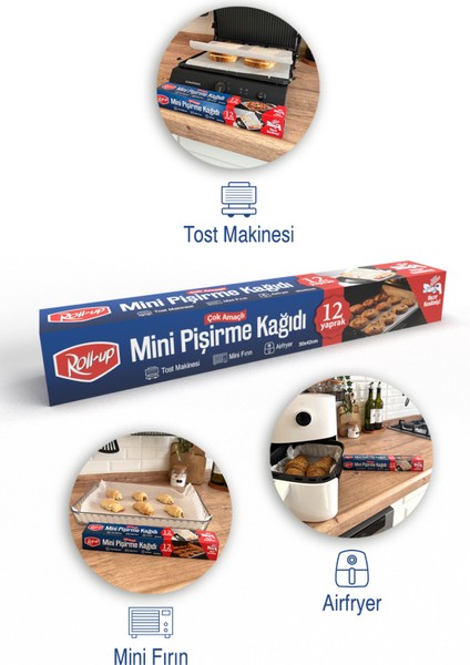 Kesilmiş Mini Pişirme Kağıdı Airfryer - Tost Makinesi - Mini Fırın uyumlu 12 Yaprak x 6 Kutu