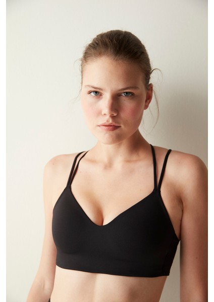 Siyah Orta Destek Sabit Kaplı Sporcu Sütyeni modelleri