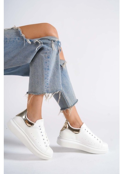 MBMKQ200-BA Kadın Kalın Taban Beyaz/altın Sneaker & Spor Ayakkabı