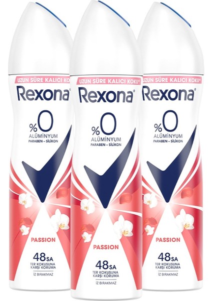 Kadın Sprey Deodorant Passion %0 Alüminyum 48 Saat Ter Kokusuna Karşı Koruma 150 ml x3