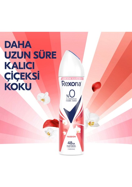 Kadın Sprey Deodorant Passion %0 Alüminyum 48 Saat Ter Kokusuna Karşı Koruma 150 ml x3