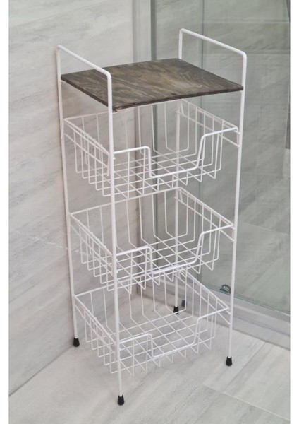 Ahşap Metal Çok Amaçlı 3 Katlı Banyo Düzenleyici Organizer Siyah Raflı - Beyaz – MRS-002