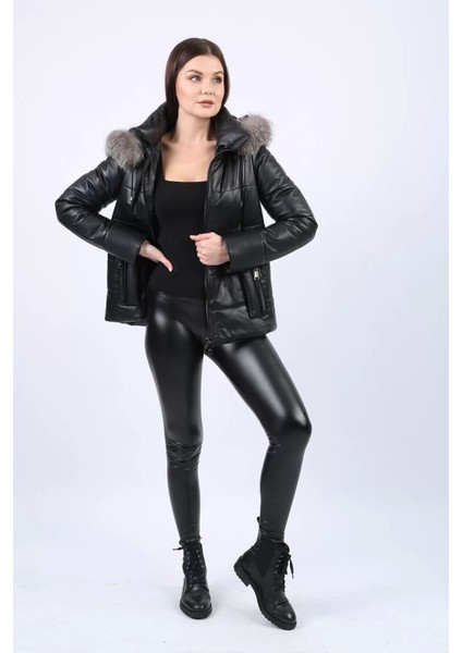 Lux Kürk Kapüşonlu Hakiki Deri Şişme Mont 107022 fiyatları