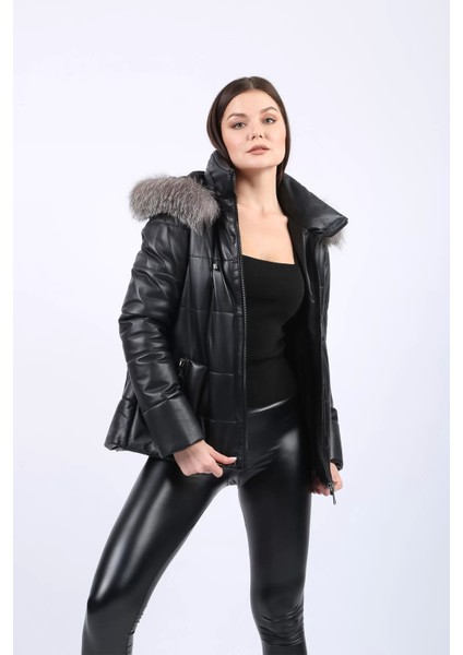 Lux Kürk Kapüşonlu Hakiki Deri Şişme Mont 107022 modelleri