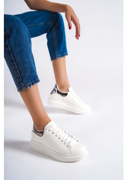 MBMKQ200-BPLT Kadın Kalın Taban Beyaz/platin Sneaker & Spor Ayakkabı