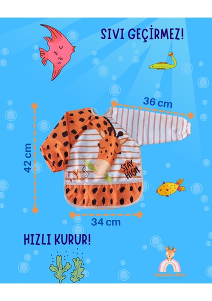 Uzun Kollu Mama Önlüğü 2'li Set (6-24 Ay) Zürafa-Karaca