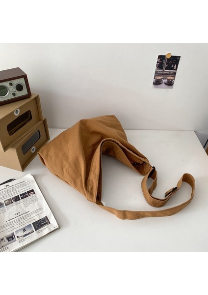 Messenger Çanta Omuz Çantası Düz ​​renk Baskısız Vintage Yıkanmış Kanvas Çanta (Yurt Dışından)