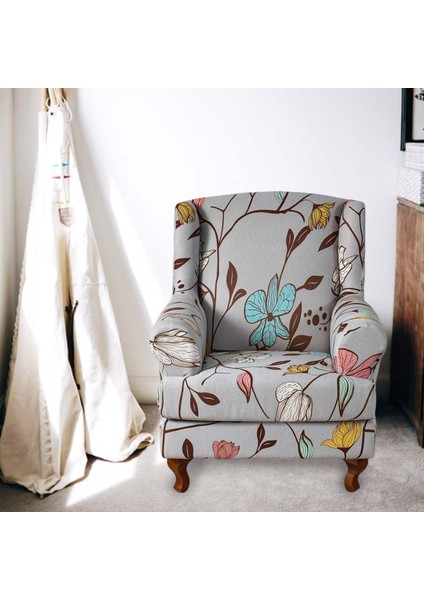 Wingback Sandalye Tek Koltukğı Yemek Sandalyeğı Ev Açık Gri (Yurt Dışından)