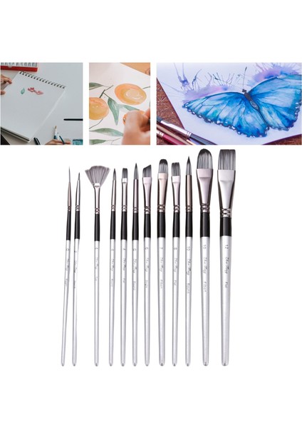12X Boya Fırçaları Naylon Saç Boya Fırçası Çizim Malzemeleri Argent 20CM-23CM (Yurt Dışından)
