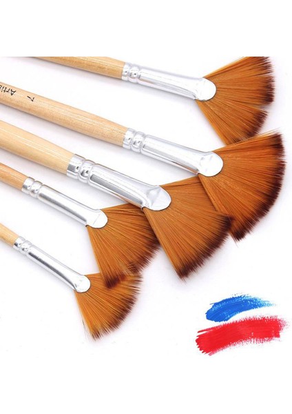 5 Fan Boya Fırçası Set Fırçaları Ahşap Tutamak Başlayanlar Zanaat (Yurt Dışından)