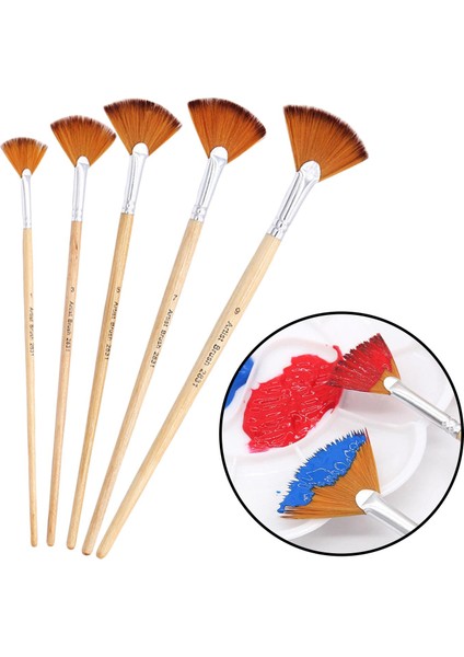 5 Fan Boya Fırçası Set Fırçaları Ahşap Tutamak Başlayanlar Zanaat (Yurt Dışından)