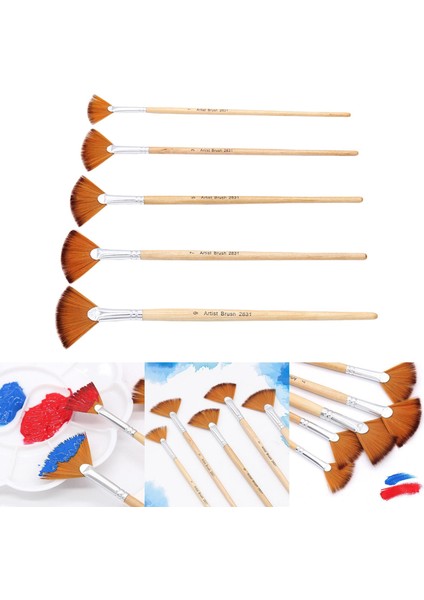 5 Fan Boya Fırçası Set Fırçaları Ahşap Tutamak Başlayanlar Zanaat (Yurt Dışından)