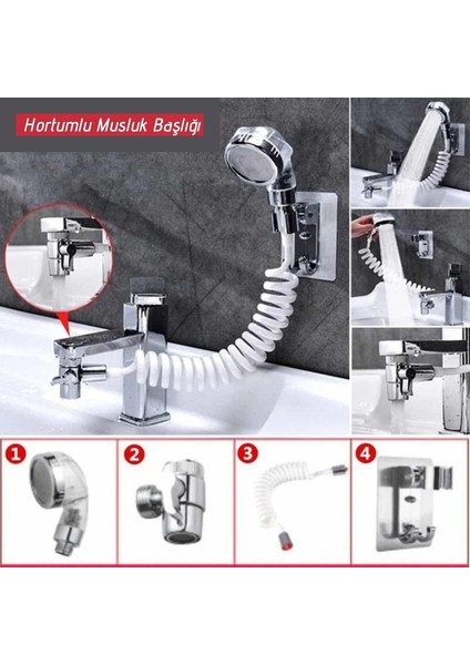 2 In 1 Spiral Hortumlu Ayarlanabilir Hareketli Banyo Mutfak Lavabo Musluk Duş Başlığı (Yurt Dışından)