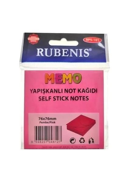 Yapışkanlı Not Kağıdı 7676 mm 50 Şeffaf Pembe 50 Yp Rps 152 Rubenis