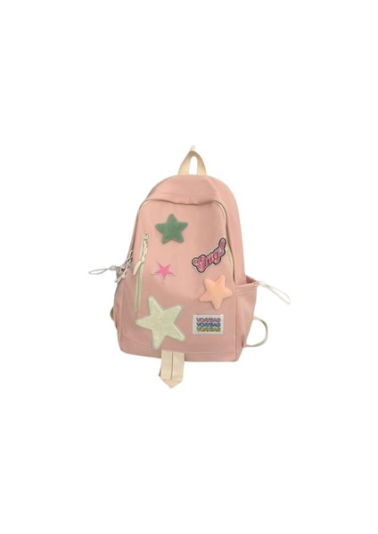 Popular Star Pattern Backpack For High School Students. - Pembe (Yurt Dışından)