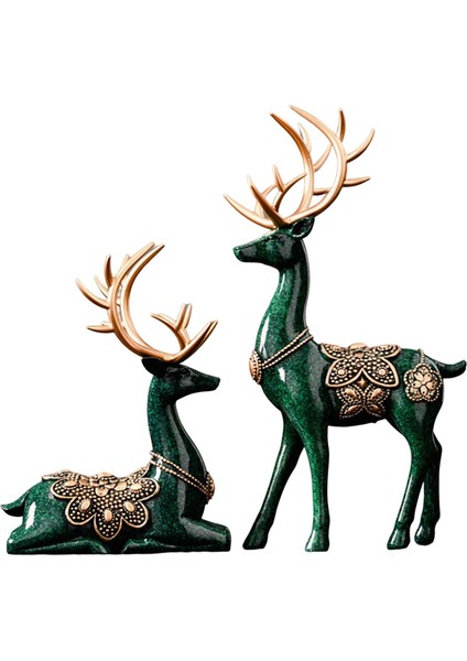 2 Adet Sevgilisi Geyik Figürinleri Ren Geyiği Heykelleri Geyik Heykelleri Yeşil (Yurt Dışından)