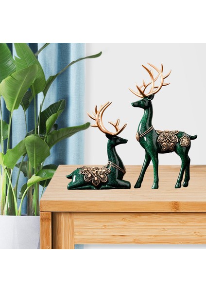 2 Adet Sevgilisi Geyik Figürinleri Ren Geyiği Heykelleri Geyik Heykelleri Yeşil (Yurt Dışından) indirimleri