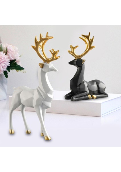 2x Ren Geyiği Heykelleri Heykelcik Hayvanları Geyik Çift Geyik Heykel Dekor Beyaz + Siyah (Yurt Dışından) fırsatları