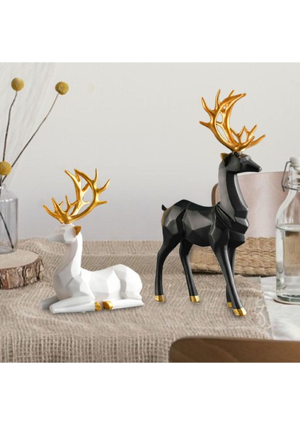 Ren Geyiği Heykelleri Heykel Süsleme Arabası Iç Kapalı Geyik Heykelleri Dekor Siyah + Beyaz (Yurt Dışından) indirimleri