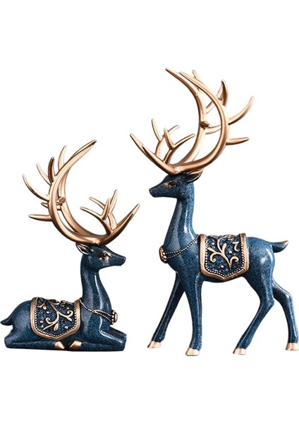 Ren Geyiği Heykel Figürin Elk Çifti Parti Yemek Odası Dekor Seçeneği Için 3-Mavi (Yurt Dışından)