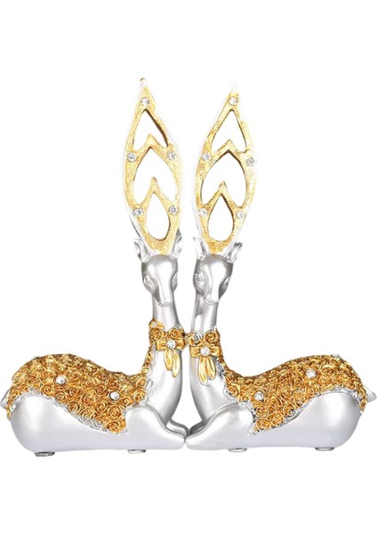 2x Çift Geyik Heykel Zanaat Sanat Heykeli Kitaplık Yatak Odası Ev Dekoru Küçük Argent Altın (Yurt Dışından)