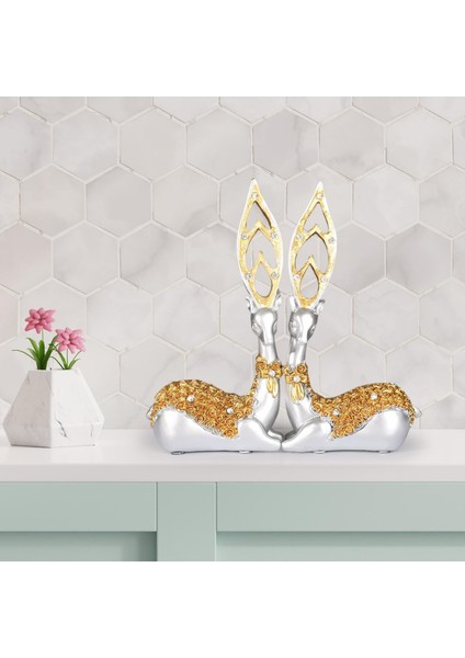2x Çift Geyik Heykel Zanaat Sanat Heykeli Kitaplık Yatak Odası Ev Dekoru Küçük Argent Altın (Yurt Dışından) fiyatları