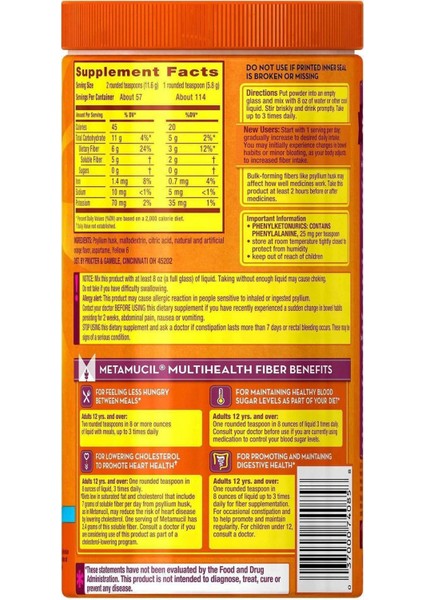 Orange Multihealth Fiber Powder Sugar Free 660GR fiyatları