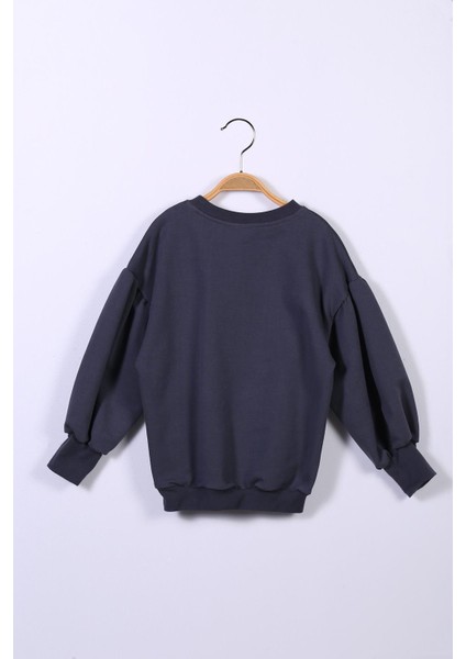 Kız Çocuk Balon Kol Yazı Baskılı Sweatshirt