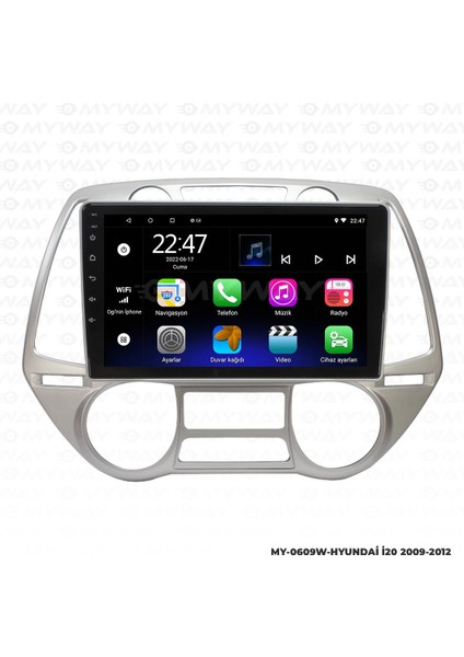 Hyundai I20 Android 12 Multimedya Carplay 2gb RAM+32GB HDD 2009-2012 Navigasyon Ekran