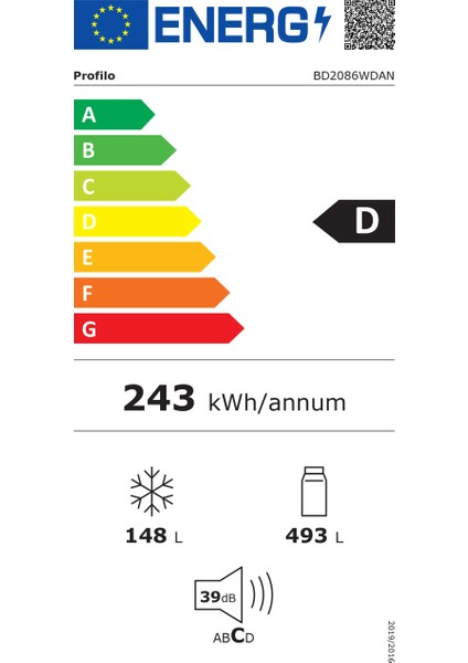 BD2086WDAN D Enerji Sınıfı 641 Lt Nofrost Üstten Donduruculu Buzdolabı