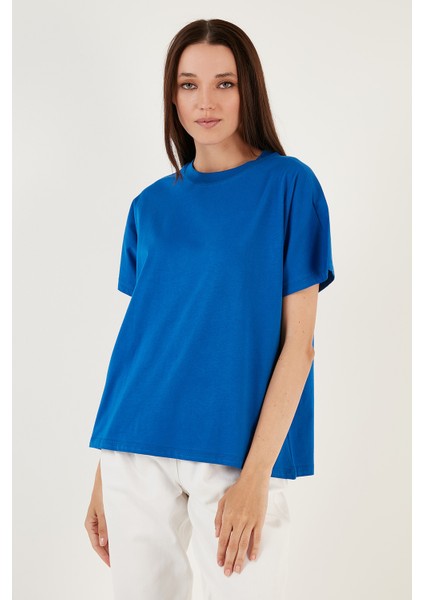 Oversize % 100 Pamuk Bisiklet Yaka Basic Bayan T Shirt 5864489
