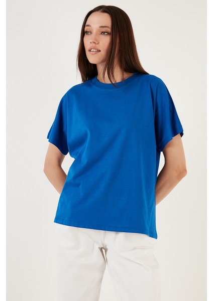 Oversize % 100 Pamuk Bisiklet Yaka Basic Bayan T Shirt 5864489