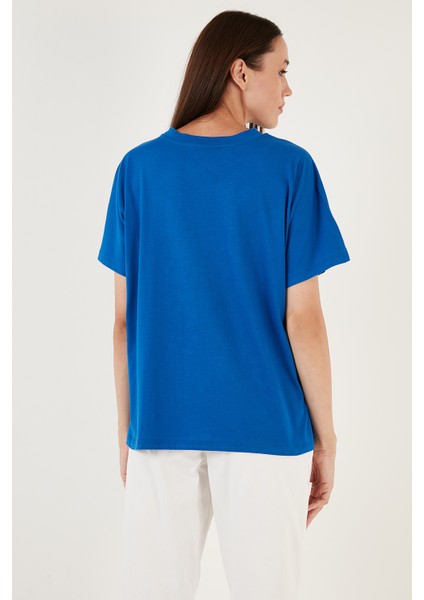 Oversize % 100 Pamuk Bisiklet Yaka Basic Bayan T Shirt 5864489