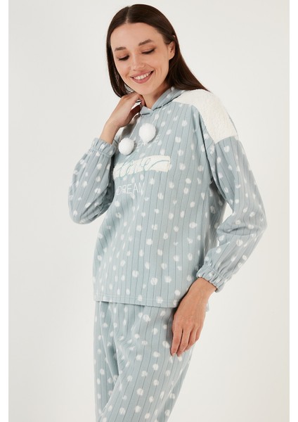 Desenli Regular Fit Kapüşonlu Polar Pijama Takımı Bayan Pijama Takımı 6571001 modelleri