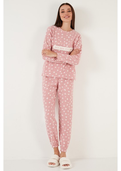Regular Fit Bisiklet Yaka Polar Pijama Takımı Bayan Pijama Takımı 6571007