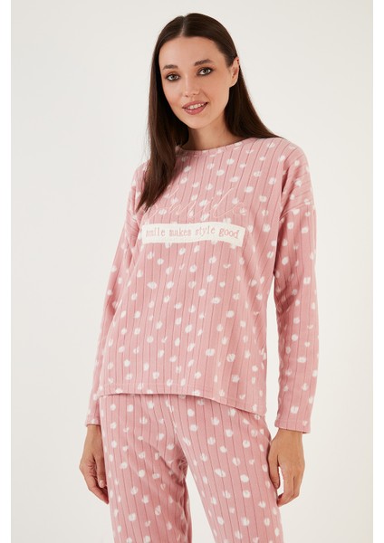 Regular Fit Bisiklet Yaka Polar Pijama Takımı Bayan Pijama Takımı 6571007