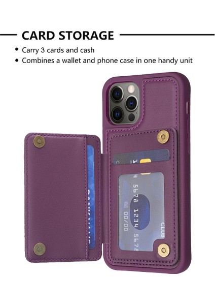 Apple iPhone 11 Pu Deri Kaplamalı Tpu Kasa Kart Tutucu Kickstand Telefon Kapağı (Yurt Dışından)