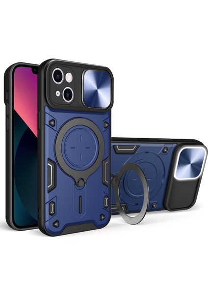 Apple iPhone 13 Slide Kamera Koruma Telefon Kılıfı Pc+Tpu Dönen Kickstand ile Tpu Damla Geçirmez Kapak (Yurt Dışından)