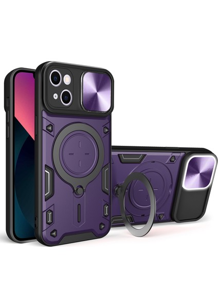 Apple iPhone 13 Slide Kamera Koruma Telefon Kılıfı Pc+Tpu Dönen Kickstand ile Tpu Damla Geçirmez Kapak (Yurt Dışından)